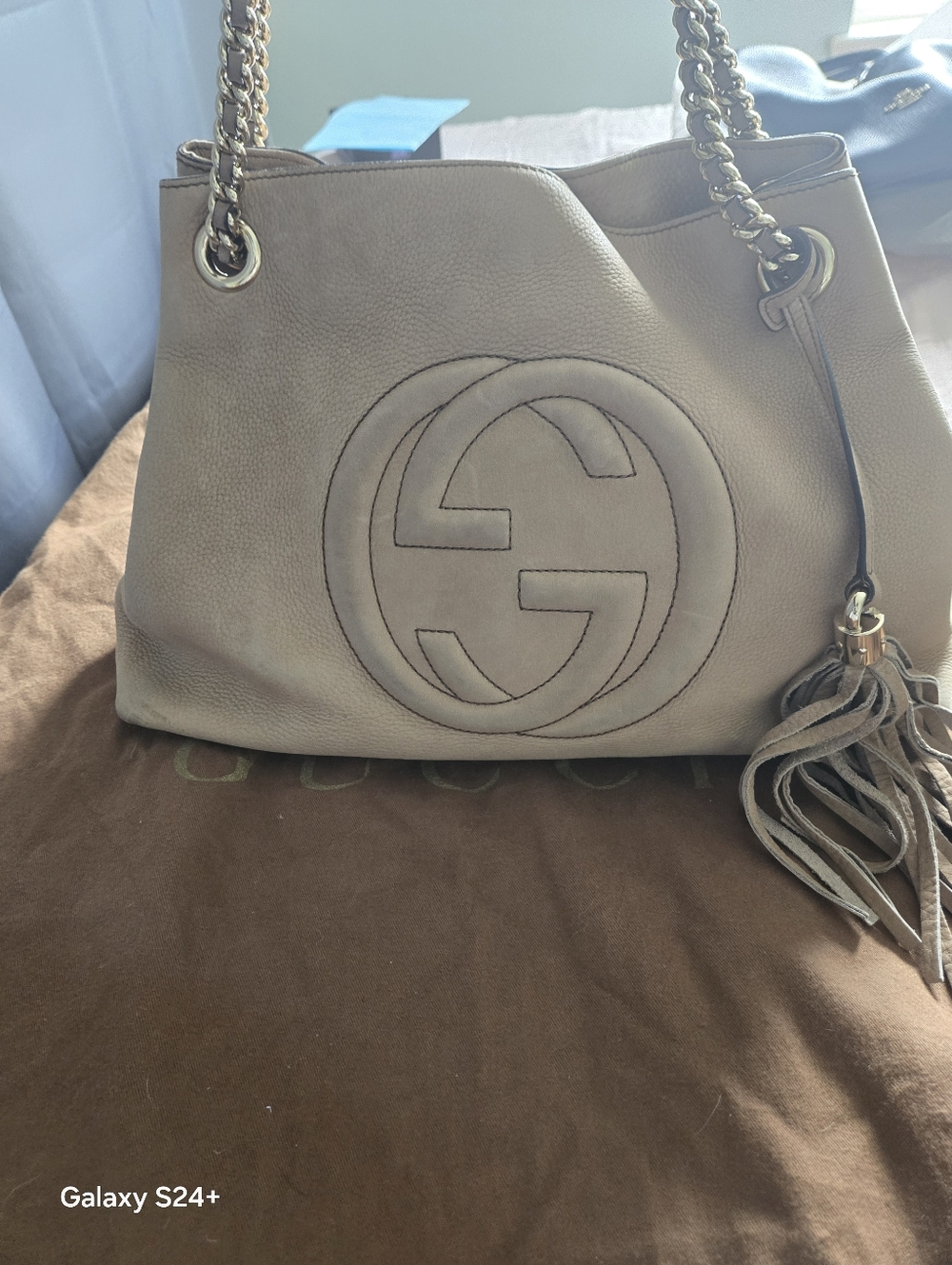 Gucci Soho Chain Tote Beige Leather GG Logo Shoulder Bag AUTHENTIC COA - Picture 7 of 8